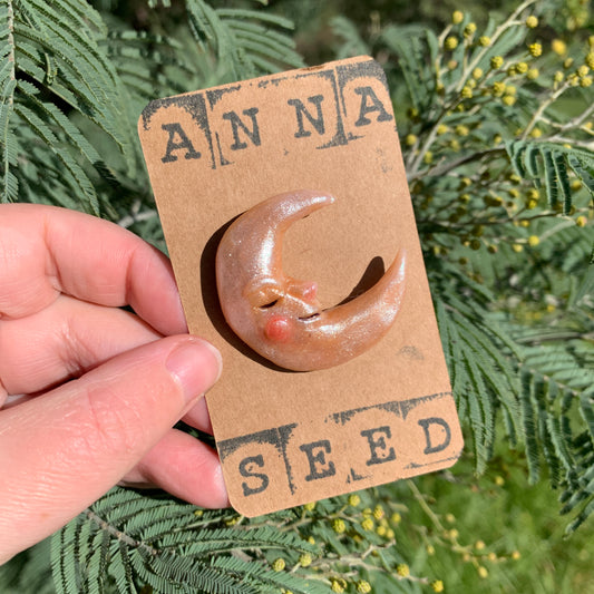 Anna Seed Art | Brooch - Moon. Handmade Polymer Clay Brooch