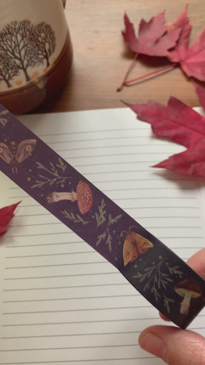 Washi Tape - Moths & Mushrooms. Illustrated paper tape