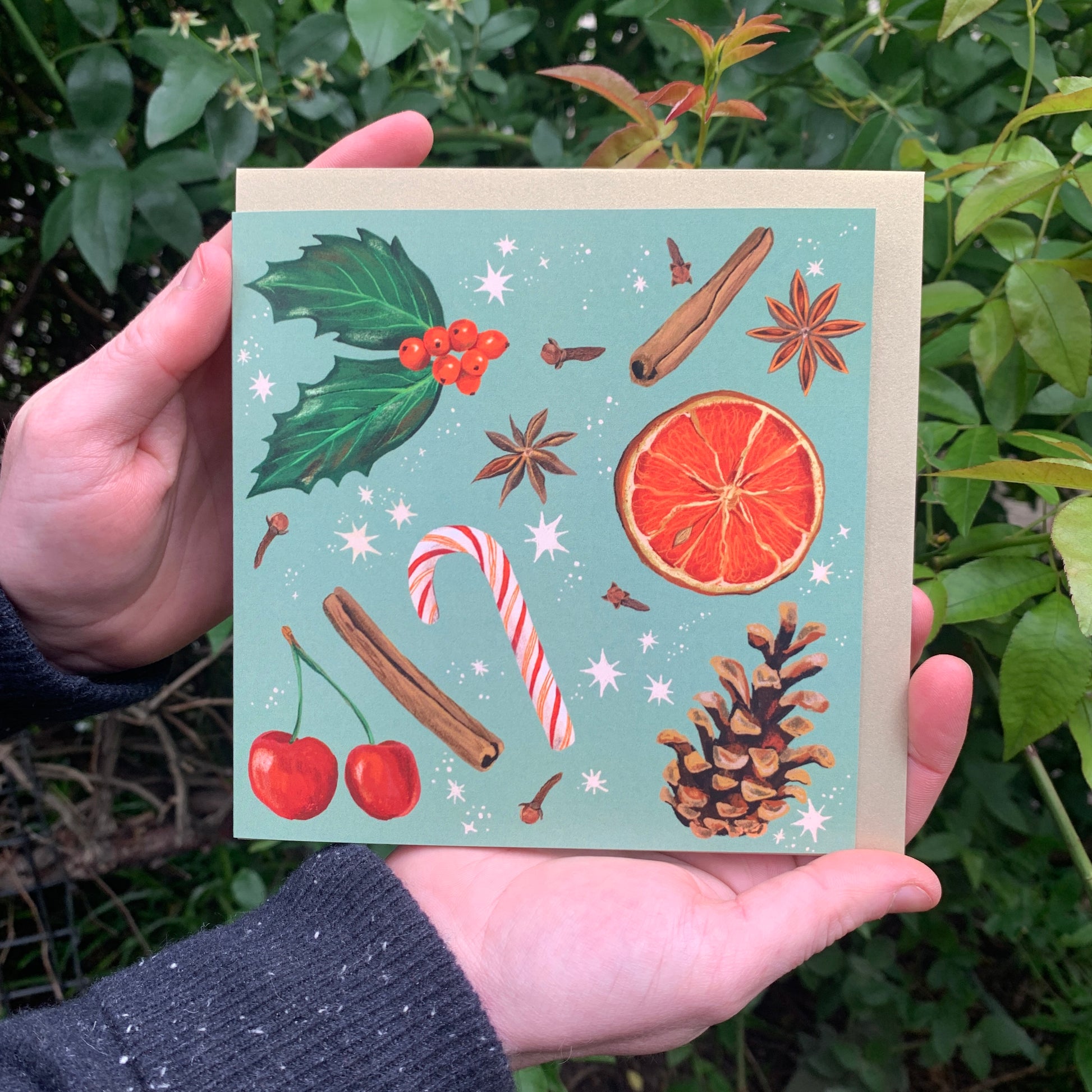 Anna Seed Art | Illustrated Christmas Card! "Australian Christmas" (Green) - Blank square seasonal greeting card