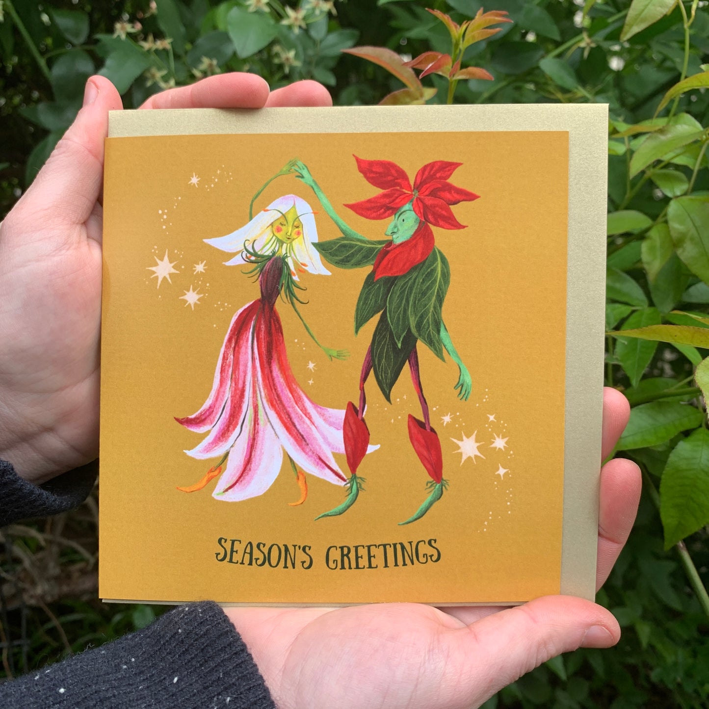 Anna Seed Art | Illustrated Christmas Card! "Season's Greetings" - Blank square seasonal greeting card