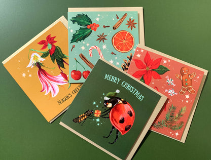 Anna Seed Art | Christmas Cards x 4. Blank square seasonal greeting cards!