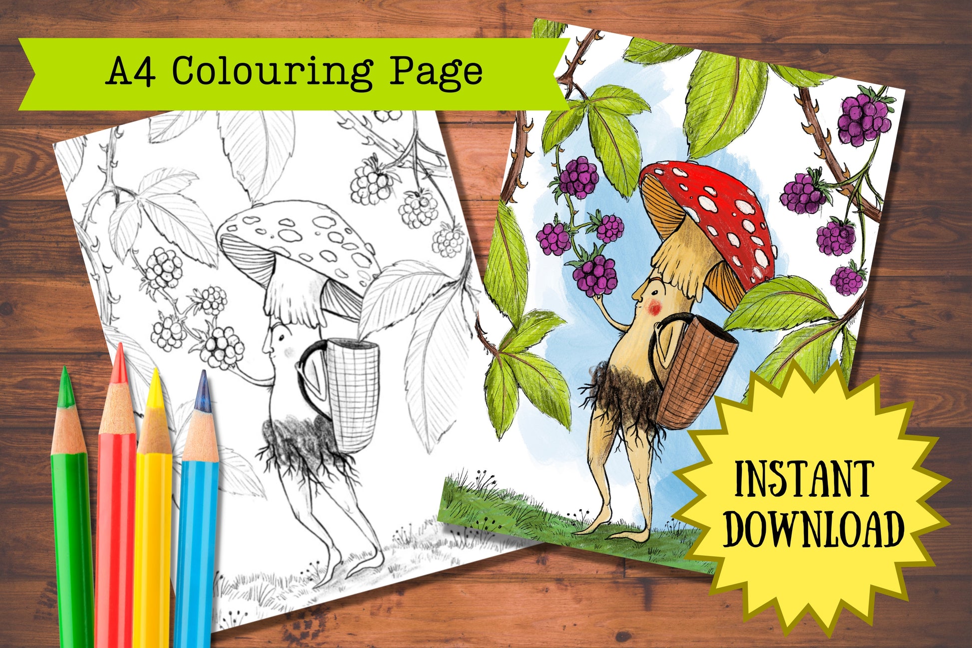 Anna Seed Art | Printable Colouring Page - Foraging (DIGITAL DOWNLOAD)