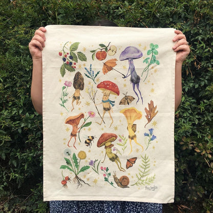 Anna Seed Art | Tea Towel - Foraging Mushrooms. 100% cotton
