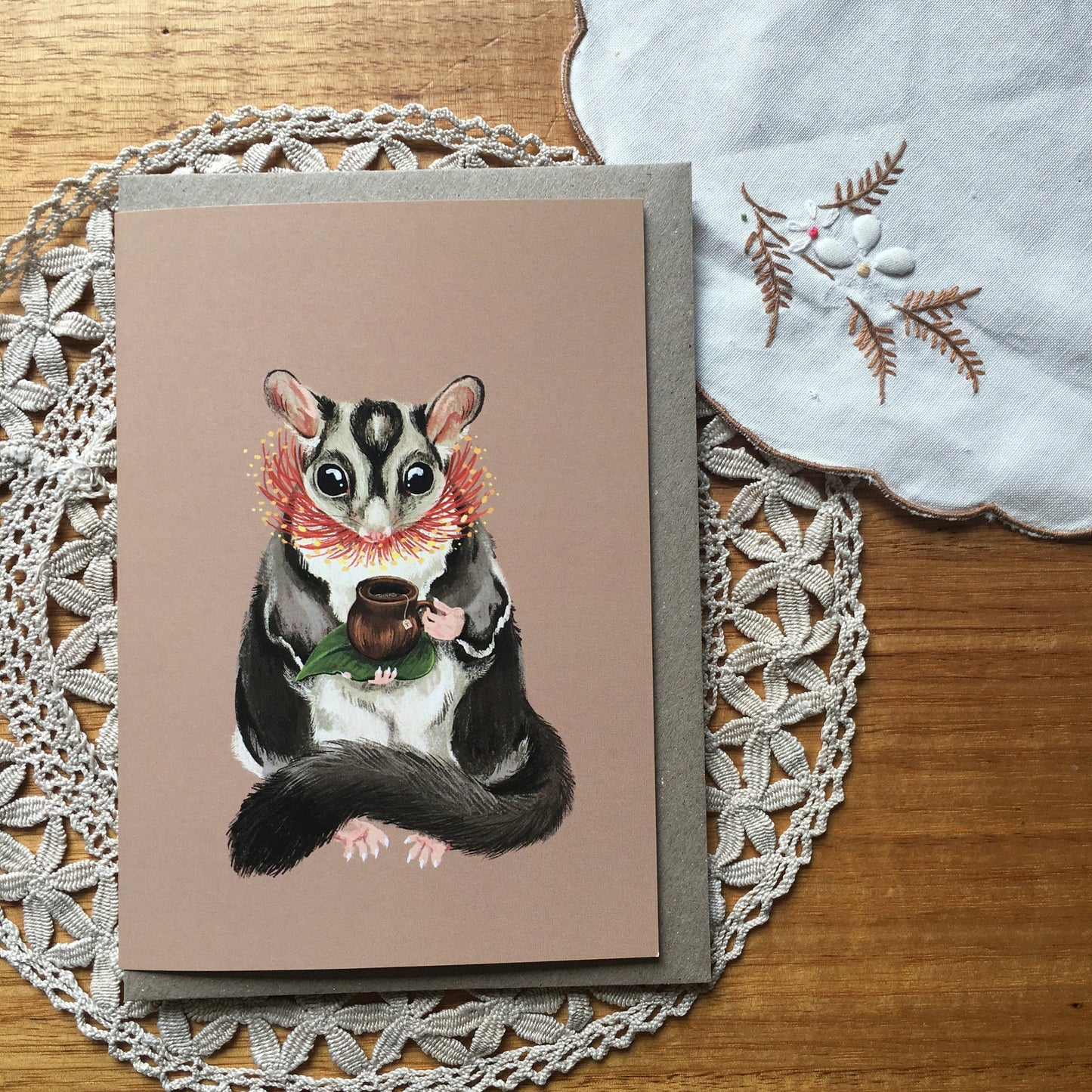 Anna Seed Art | Greeting Card - Sugar Glider Teatime. Lovely illustration